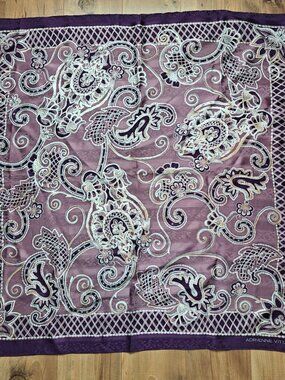 ADRIENNE VITTADINI Silk Scarf 34" Square Paisley Floral Purple